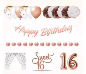 5x EpiqueOne 41 Piece Set of Sweet 16 Birthday Decorations Rose Gold Party Kit