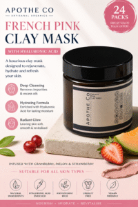 24x Apothe Co French Pink Clay Face Mask 60ml Hyaluronic Acid Skincare Treatment