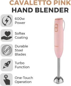 12x Tower Cavaletto 600W Stick Blender Hand Mixer Turbo Function Marshmallow Pink